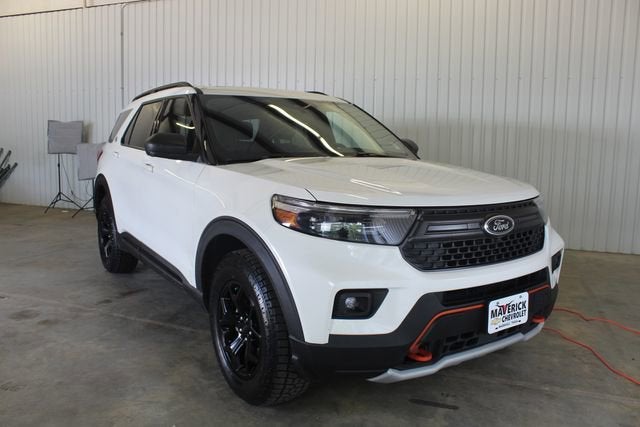 2022 Ford Explorer Timberline in White — front three-quarter view