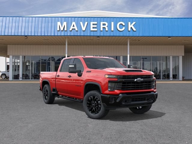 2026 Chevrolet Silverado 2500 HD Custom in Red Hot — front three-quarter view