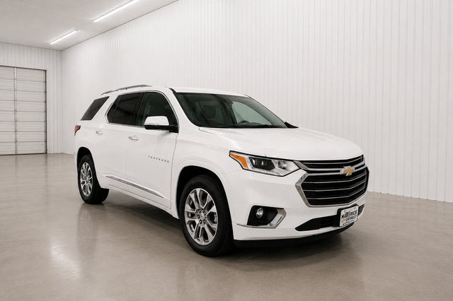 2021 Chevrolet Traverse Premier in Summit White — front three-quarter view